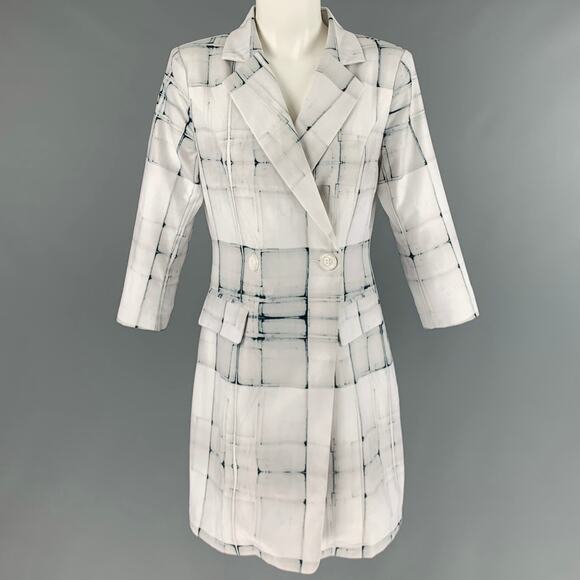 SIMON CHANG Size 6 White Grey Polyester Blend Squares Jacket - Picture 1 of 9